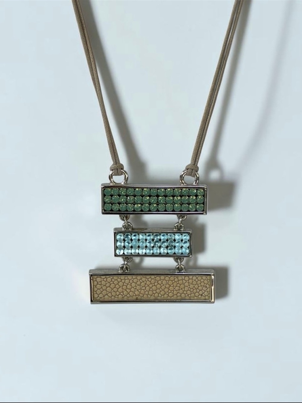 Swarovski Signed Swan Crystal Geometric Pendant Cord Necklace